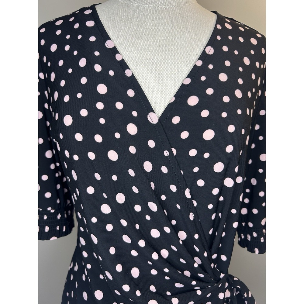 ANNE KLEIN Black Blush Polka Dot Polyester Blouse Top Career Shirt Womens M - Picture 2 of 8